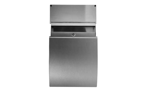 Front view of Built Tough Heavy Duty Wall Mounted Stainless Mailbox With Locking Keyed Security Industrial Grade 304 Brushed Stainless Steel.