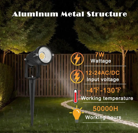Low Voltage Outdoor Landscape Lights Kit 6 Pack IP65 Waterproof 7W 700LM Warm White 2700K with connectors in garden