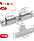 Heavy Duty 12 Pcs Closet Ball Tension Latch Set With Screws Adjustable Double Roller Catch For Cabinet Cupboard Wardrobe Door Hardware Zinc Alloy Silver, detailed size illustration.