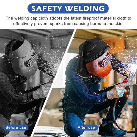 Before and after using Welding Helmet Cover Pro Grade Extended Head Cover With Press Fit Seal Full Protection Cotton Welding Head Cover