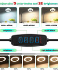 Control panel showing the 10X Lighted Magnifying Glass With Clip On Mount 48 LED Desk Magnifier lamp modes and brightness settings.