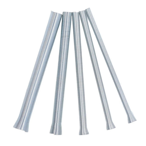 Pro Spring Steel Pipe Bender Kit 1/2 In 5/8 In, five coil benders for soft copper tubing and wire, durable hand tool set.