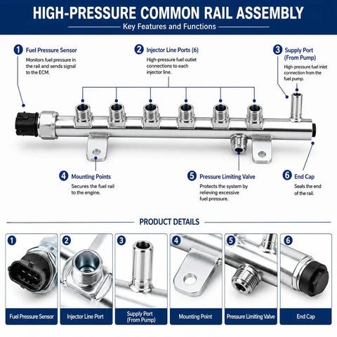 Premium Fuel Rail And Injector Line Kit For 2007 To 2012 Dodge Ram 2500 And 3500 Trucks With 6.7L Cummins Diesel Engine Super Durable Heavy Duty Replacement Fits Perfectly No Leaks, high-pressure rail assembly