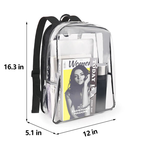 See Through Clear Backpack 16 Inch Large Capacity Bookbag For School College Work And Travel Black Transparent Design