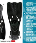 Tonga Short Adjustable Open Heel Fins For Snorkeling And Scuba For Indoor And Outdoor Use Lightweight Travel Ready Black Size L XL Built Tough With Handy Thumb Loop And Durable Buckles, designed in Italy.