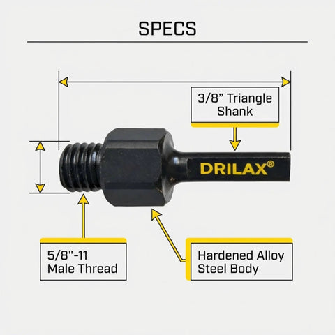 Universal Five Eighths To Three Eighths Drill Adapter Attachment With Threaded Arbor Shaft for diamond hole saws and sanding tools