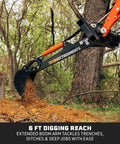 Fronthoe Excavator Attachment For Skid Steer, 6 Ft Reach digging trench with 3000 PSI Hydraulic Cylinder in forest area