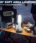 Rechargeable All In One 2 In 1 Flashlight Lantern With 360 Degree Camping Light And Emergency Strobe on outdoor camping table