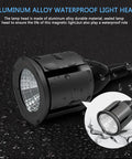 Close-up of magnetic LED work light with flexible gooseneck and magnetic base, waterproof aluminum alloy head with 700 lumen lamp