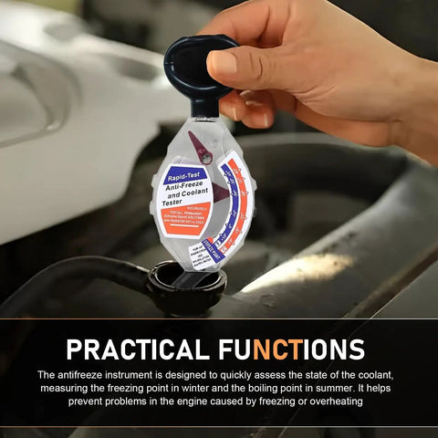 Smooth Operator Coolant And Antifreeze Tester Featuring Crisp Gauge Readout And Heavy Duty Rubber Bulb Universal Fit For Car Truck Motorcycle in use.