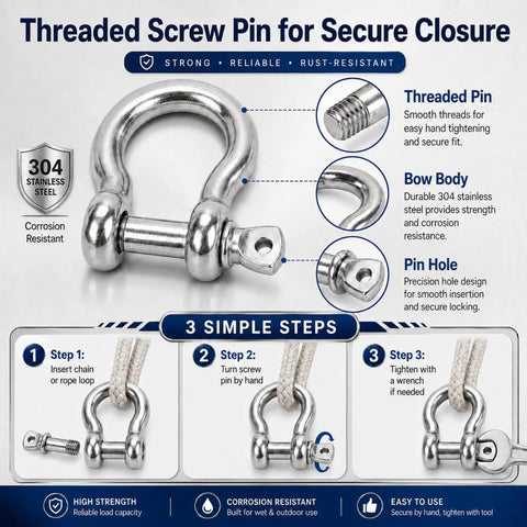 20 Pack One Quarter Inch Stainless Steel Screw Pin Shackles Set Beefy Bow Clevis Anchors For Chain Rope Tie Downs And Trailer Use Heavy Duty 1000 Kg Working Load Limit And 3800 Kg Breaking Load 304 Stainless Steel threaded screw pin and bow body