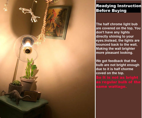 Half Chrome LED Edison Bulbs, Dimmable 6W in wall fixture providing warm ambient glow, low glare, eye-friendly for cozy surroundings.