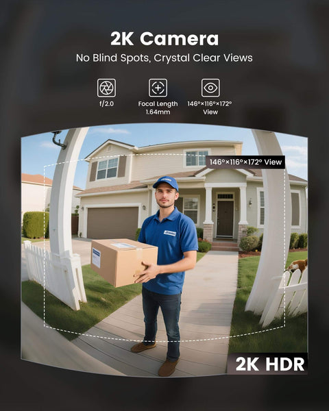 2K HDR camera showing delivery person at front door, part of All In One Dope Smart Door Lock With Camera And Video Doorbell system.