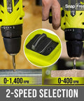 20V Cordless Drill Set With 3 By 8 Inch Chuck All In One Dual Speed LED Light showcasing two-speed selection feature