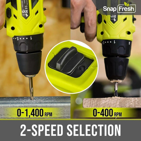 20V Cordless Drill Set With 3 By 8 Inch Chuck All In One Dual Speed LED Light showcasing two-speed selection feature