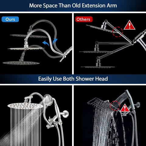 Comparison of All Metal 10 Inch Rainfall Shower Head Kit With 12 Inch Adjustable Arm Handheld High Pressure Wand And 70 Inch Stainless Steel Hose 3 Way Diverter Chrome Finish No Plastic vs. others