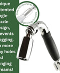 Solid Metal Handheld Shower Head Kit With Dope Slip-Free Grip, close-up showing nozzle design and grip
