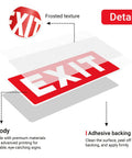 Diagram of Red Exit Sign Stickers, 2 Pack, 10x4 Inches, Durable Vinyl Laminated for UV, Weatherproof and Fade-Resistant features.