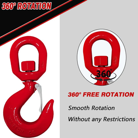 Beefy 5 Ton Swivel Hook With Latch For Hoist Rigging And Lifting Heavy Duty Alloy Steel Crane Hook Handles Up To 11000 Lbs Safety Locking Latch Durable Quenched Steel For Serious Lifting Jobs, red 360° swivel hook with latch