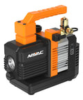 Breakfree Cordless Vacuum Pump With 2 Cfm Flow Rate And 23 Micron Deep Suction, Includes 18V Battery Adaptor Compatible With Dewalt, No Sweat HVAC Pro Workhorse, Pump Only side view showcasing orange handle and brass connector.