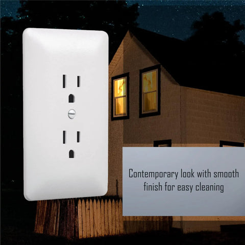 Masque 2000 Series 1 Gang Nonmetallic Decorator Style Duplex Cover Up Wall Plate White 5 Pack Paintable next to house at night.
