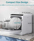Compact Portable Dishwasher Featuring Six Wash Cycles Plus Quick Auto Dry For Effortless Cleanup In Tight Apartments RV Vans And Tiny Kitchens Equipped With Dual Sink Hookups So You Wash Greasy Stacks No Sweat While Saving Precious Counter Space, showcasing compact size and interior with plates.