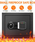 Compact Home Fireproof Safe With Programmable Keypad And Alarm Waterproof Security Box in black steel with anti-theft features