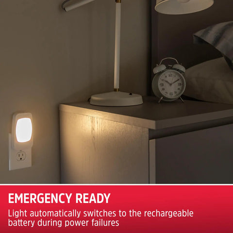 Four In One LED Power Failure Night Light Plug In with Light Sensing auto on off foldable plug near bedside during power outage.