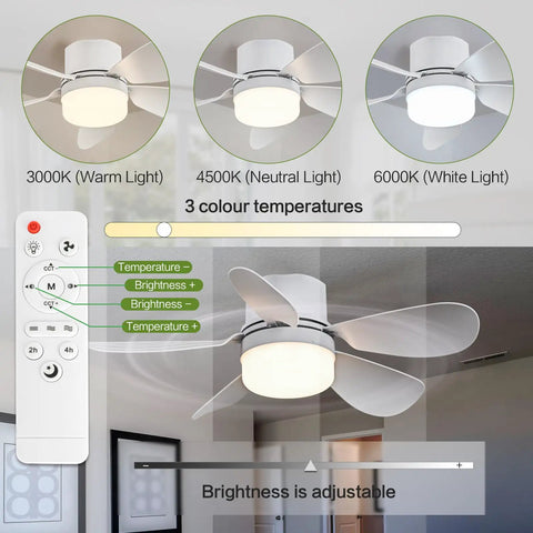Socket Ceiling Fan Light With Remote Control, 1000 Lumens, 16.54 Inch Diameter; warm, neutral, white light color options.