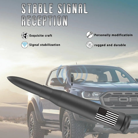 Flag Themed Car Truck Antenna With Valve Stem Caps Universal Mast Fits GM Chevy Silverado Ford F Series Denali Black Tough