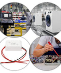 Built Tough AC DC Power Supply Module 5V 1A 5W Step Down Converter on electronics testing workbench with multimeter.