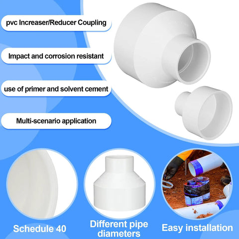 2 Pack 4 Inch By 2 Inch PVC Reducer Coupling Adapter Socket To Socket Fittings Schedule 40 Slip DWV illustration