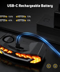 Smart Bike Turn Signals With Slick Rechargeable Front Light And Loud Horn, Waterproof Anti Theft Alarm charging via USB-C