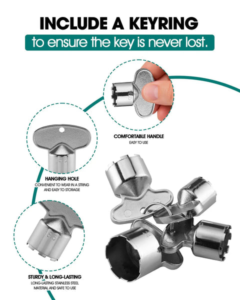 Badass Heavy Duty Four Piece Metal Faucet Aerator Removal Tool Set For Bathroom And Kitchen Sink Rust Resistant showing keyring for storage.