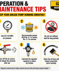 Operation and maintenance tips for Beefed Up Heavy Duty Fifty To One Air Operated Grease Pump With Sixteen Foot Hose For Twenty To Fifty Five Gallon Pails Industrial Pneumatic Grease Gun For Workshops And Construction Speedy Output GZ 740S.