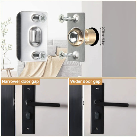 16 Pack Adjustable Closet Door Ball Catch Hardware Set With Stainless Steel Strike Plates And Screws, installed view
