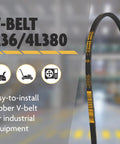 Heavy Duty Wrapped V Belt Rubber Construction With Strong Polyester Cord Low Elongation Half Inch By Thirty Eight Inch