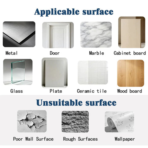 Applicable and unsuitable surfaces for Heavy Duty Self Adhesive Hooks Matte Black Pack Of 3 Rust Proof Stainless Steel.