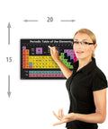 Dope Periodic Table Science Poster Laminated 3 Mil Water Resistant Chart For Classroom Elements And Atomic Numbers 15x20 Black Decor Premium Educator Guide displayed by a teacher