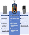 Pinless Moisture Meter For Wood Walls And Drywall With Digital Readings, Firewood Moisture Tester And Concrete Reader, Go To USB C Rechargeable Humidity Tester For Home Renovation And DIY Inspections, Fast 3 Second Readings. Comparison graphic of ball probe moisture meter with LCD.