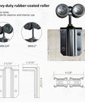 Heavy-duty rubber-coated roller for Black 8Ft Ceiling Mount Sliding Barn Door Hardware Kit supports up to 330 lbs, exterior use.