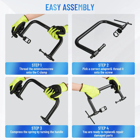 Instructions for assembling Valve Spring Compressor Kit for Cars, Bikes, ATVs and Small Engines, 10 Piece Clamp Tool Set