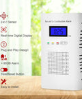 Two Pack Plug In Gas And Carbon Monoxide Detector Set with Digital Display and 85dB Alarm placed on table