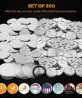 Premium DIY Button Making Kit Includes 200 Sets Of 32Mm 1 26 Inch Metal Button Blanks And Protective Film, featuring shiny metal backs.