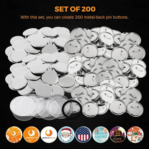 Premium DIY Button Making Kit Includes 200 Sets Of 32Mm 1 26 Inch Metal Button Blanks And Protective Film, featuring shiny metal backs.