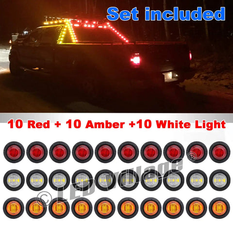 Must Have Three Quarter Inch LED Side Marker Lights 30 Pack Amber Red White Round Clearance Lamps Sealed 12V DC