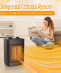 Compact 1500W Ceramic Space Heater With Thermostat Dual Heat Settings 1000W And 1500W PTC Ceramic Desk Heater in cozy room