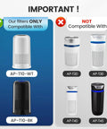 Image showing Replacement HEPA Filter compatibility with AP-T10 BK and AP-T10 WT, not compatible with AP-T20, AP-T30, AP-T40, AP-T45.