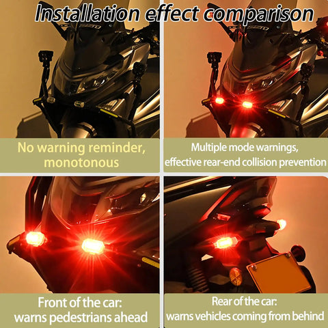 Comparison of Wireless LED Strobe Lights With Remote Control USB C Rechargeable 350 mAh Battery 8 Color High Brightness Beacons on motorcycle.