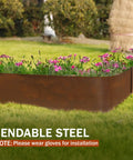 Pre Rusted Cor Ten Steel Landscape Edging Kit with flower-filled lawn border, bendable steel emphasized